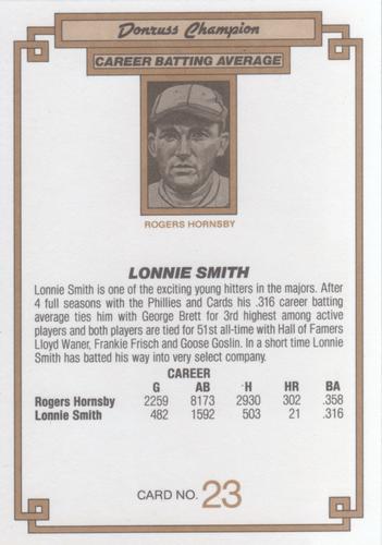 1984 Donruss Champions #23 Lonnie Smith Back