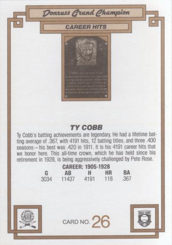 1984 Donruss Champions #26 Ty Cobb Back