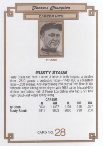 1984 Donruss Champions #28 Rusty Staub Back