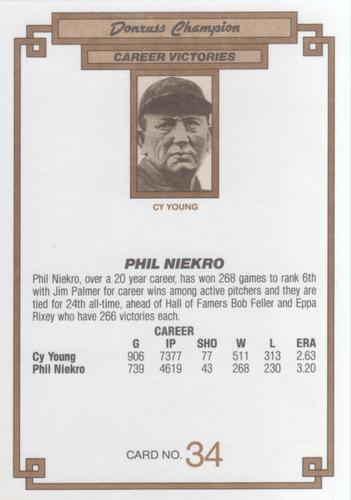 1984 Donruss Champions #34 Phil Niekro Back