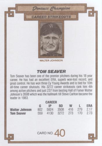 1984 Donruss Champions #40 Tom Seaver Back