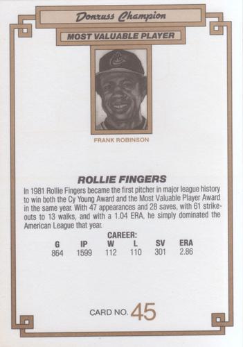 1984 Donruss Champions #45 Rollie Fingers Back