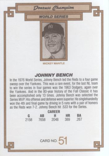 1984 Donruss Champions #51 Johnny Bench Back