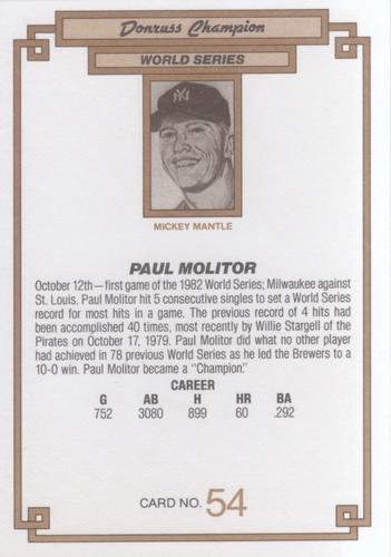 1984 Donruss Champions #54 Paul Molitor Back