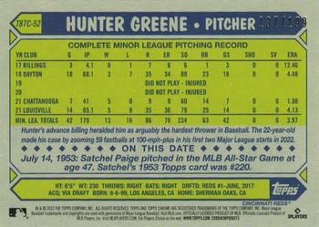 2022 Topps Update - 1987 Topps Baseball 35th Anniversary Chrome Silver Pack Black #T87C-52 Hunter Greene Back
