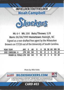 2022 Choice Biloxi Shuckers #03 Noah Campbell Back