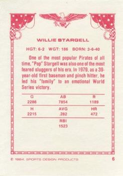 1984-85 Sports Design Products #6 Willie Stargell Back