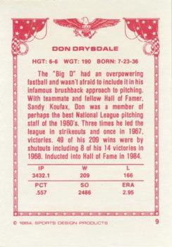 1984-85 Sports Design Products #9 Don Drysdale Back