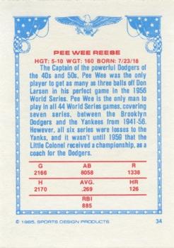 1984-85 Sports Design Products #34 Pee Wee Reese Back