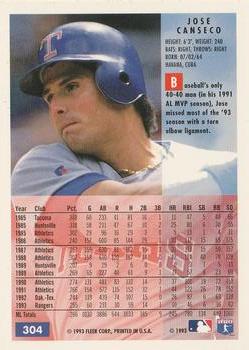 1994 Fleer #304 Jose Canseco Back