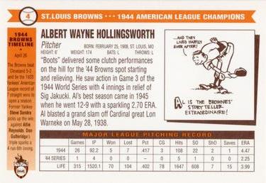 1996 St. Louis Browns Historical Society #4 Al Hollingsworth Back