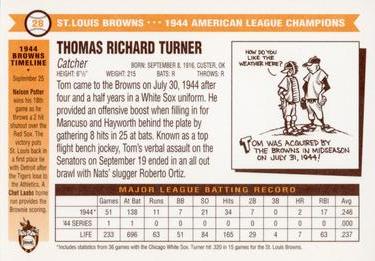 1996 St. Louis Browns Historical Society #28 Tom Turner Back