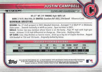 2022 Bowman Draft - Chrome #BDC-113 Justin Campbell Back
