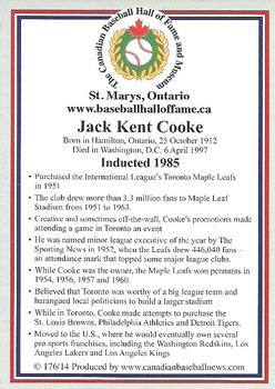2002-23 Canadian Baseball Hall of Fame #176/14 Jack Kent Cooke Back