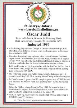 2002-23 Canadian Baseball Hall of Fame #179/14 Oscar Judd Back