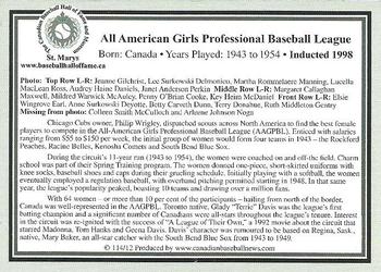 2002-23 Canadian Baseball Hall of Fame #114/12 AAGPBL Back
