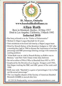 2002-23 Canadian Baseball Hall of Fame #235/18 Allan Roth Back