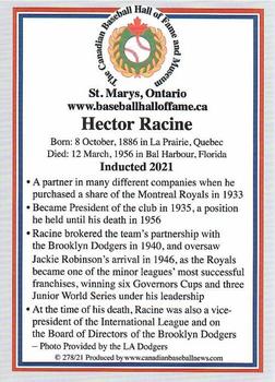 2002-23 Canadian Baseball Hall of Fame #278/21 Hector Racine Back