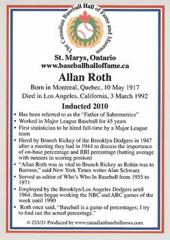 2002-23 Canadian Baseball Hall of Fame #253/21 Allan Roth Back