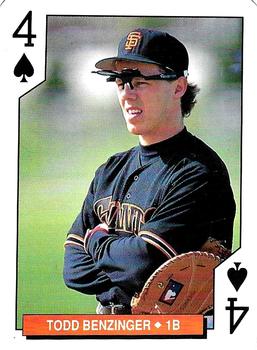 1994 Bicycle San Francisco Giants Playing Cards #4♠ Todd Benzinger Front