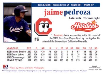 2011 Grandstand Chattanooga Lookouts #NNO Jaime Pedroza Back