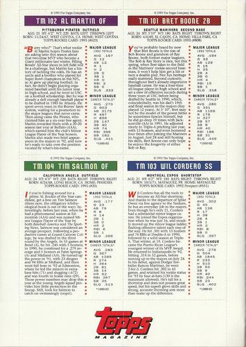 1993 Topps Magazine - Panels #TM 101-TM 104 Bret Boone / Al Martin / Wil Cordero / Tim Salmon Back