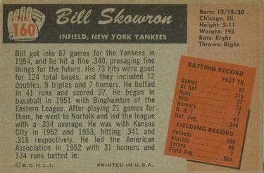 1955 Bowman #160 Bill Skowron Back