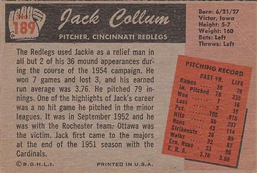 1955 Bowman #189 Jack Collum Back