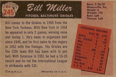 1955 Bowman #245 Bill Miller Back