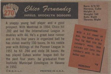 1955 Bowman #270 Chico Fernandez Back
