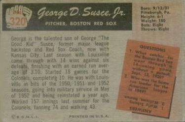 1955 Bowman #320 George Susce Back