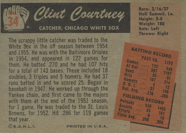 1955 Bowman #34 Clint Courtney Back