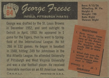 1955 Bowman #84 George Freese Back