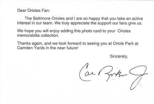 1993 Baltimore Orioles Photocards #NNO Cal Ripken Jr. Back