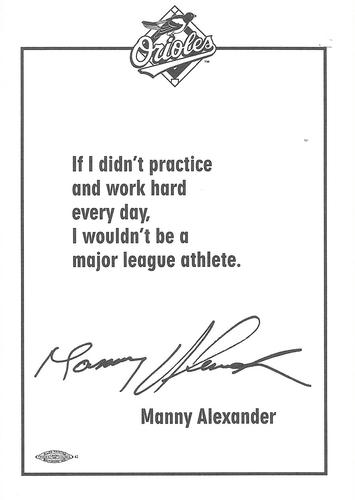 1995 Baltimore Orioles Photocards #NNO Manny Alexander Back