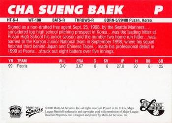2000 Multi-Ad Midwest League Top Prospects (Unnumbered) #NNO Cha Seung Baek Back