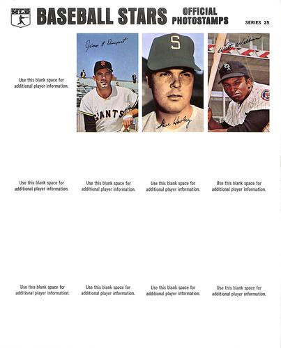 1969-70 MLB/MLBPA Baseball Stars Photostamps - Uncut Sheets #25 Jim Davenport / Steve Hovley / Walt Williams Front