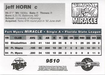 1995 Fort Myers Miracle #10 Jeff Horn Back