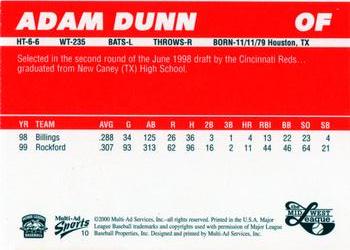 2000 Multi-Ad Midwest League Top Prospects (Numbered Oval Logo) #10 Adam Dunn Back