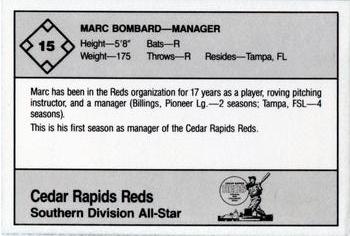 1988 Grand Slam Midwest League All-Stars - No MLB Logo #15 Marc Bombard Back