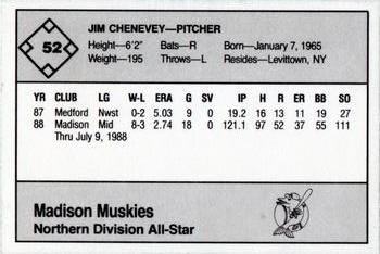 1988 Grand Slam Midwest League All-Stars - No MLB Logo #52 Jim Chenevey Back