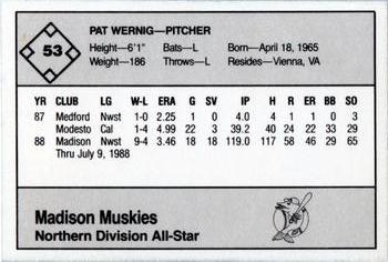 1988 Grand Slam Midwest League All-Stars - No MLB Logo #53 Pat Wernig Back