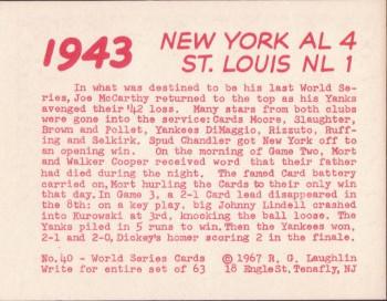 1967 Laughlin World Series - Promos #40 1943 Yankees vs Cards Back
