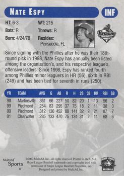 2002 MultiAd Reading Phillies Update #4 Nate Espy Back