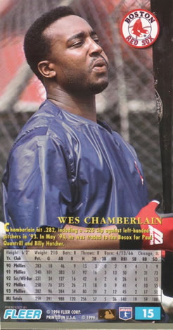 1994 Fleer Extra Bases #15 Wes Chamberlain Back