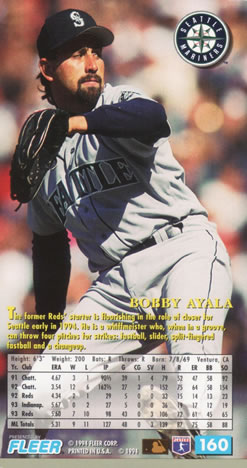 1994 Fleer Extra Bases #160 Bobby Ayala Back