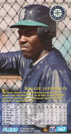 1994 Fleer Extra Bases #167 Reggie Jefferson Back