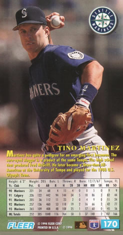 1994 Fleer Extra Bases #170 Tino Martinez Back