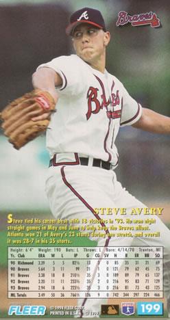 1994 Fleer Extra Bases #199 Steve Avery Back