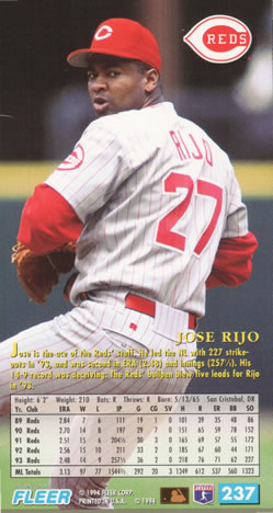 1994 Fleer Extra Bases #237 Jose Rijo Back